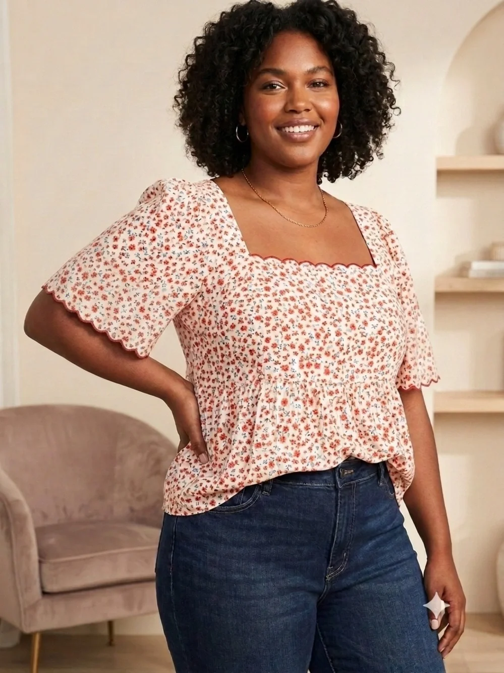 Old Navy Floral Square-Neck Peplum Blouse